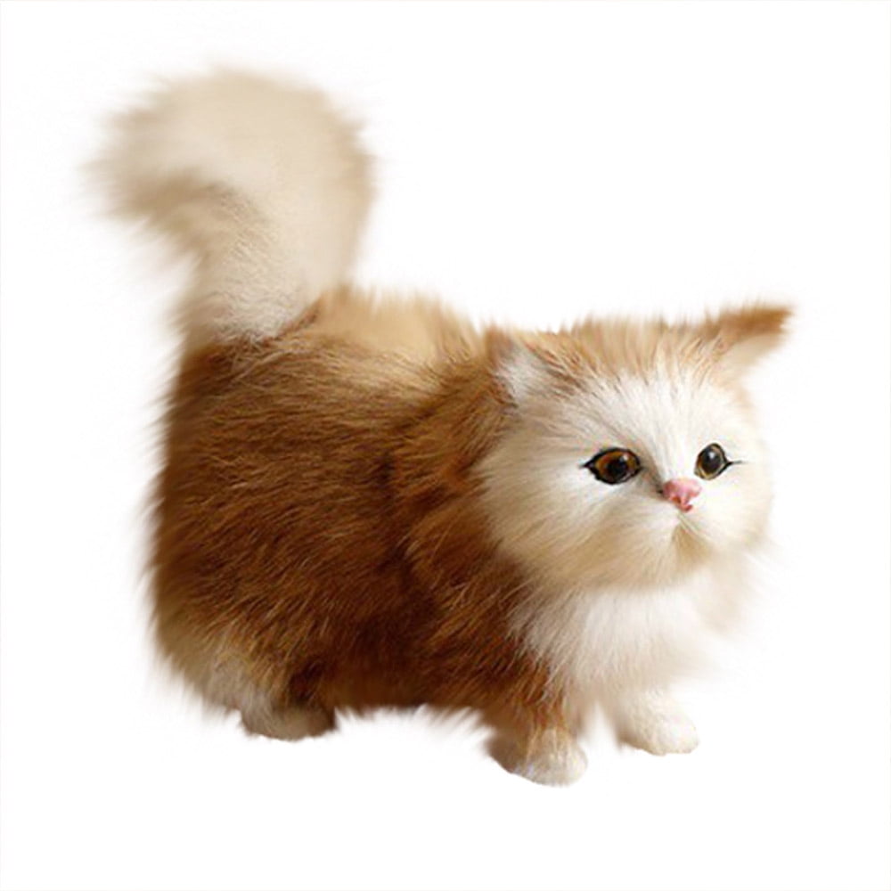 Palm Size Realistic Cat Playing Ball Lifelike Plush Kitten Fur Figurine Kitty 