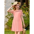 thumbnail image 3 of Vestido Haloumoning para niñas, malla en contraste, manga abullonada, rosa oscuro, 3 of 6