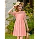 thumbnail image 3 of Vestido Haloumoning para niñas, malla en contraste, manga abullonada, rosa oscuro, 3 of 6