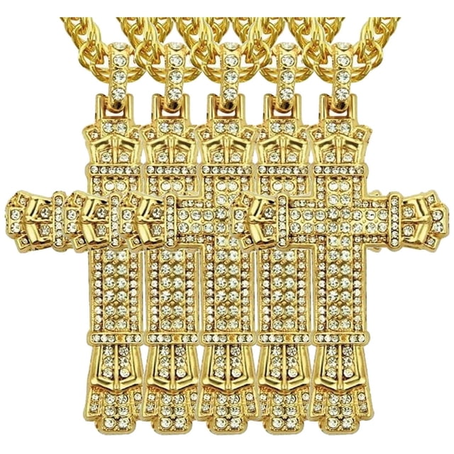 Cadenas de Modernas SacredDiamon07 5Pzas Oro Collar Cruz Dije 3.5x5.7cm Metal.