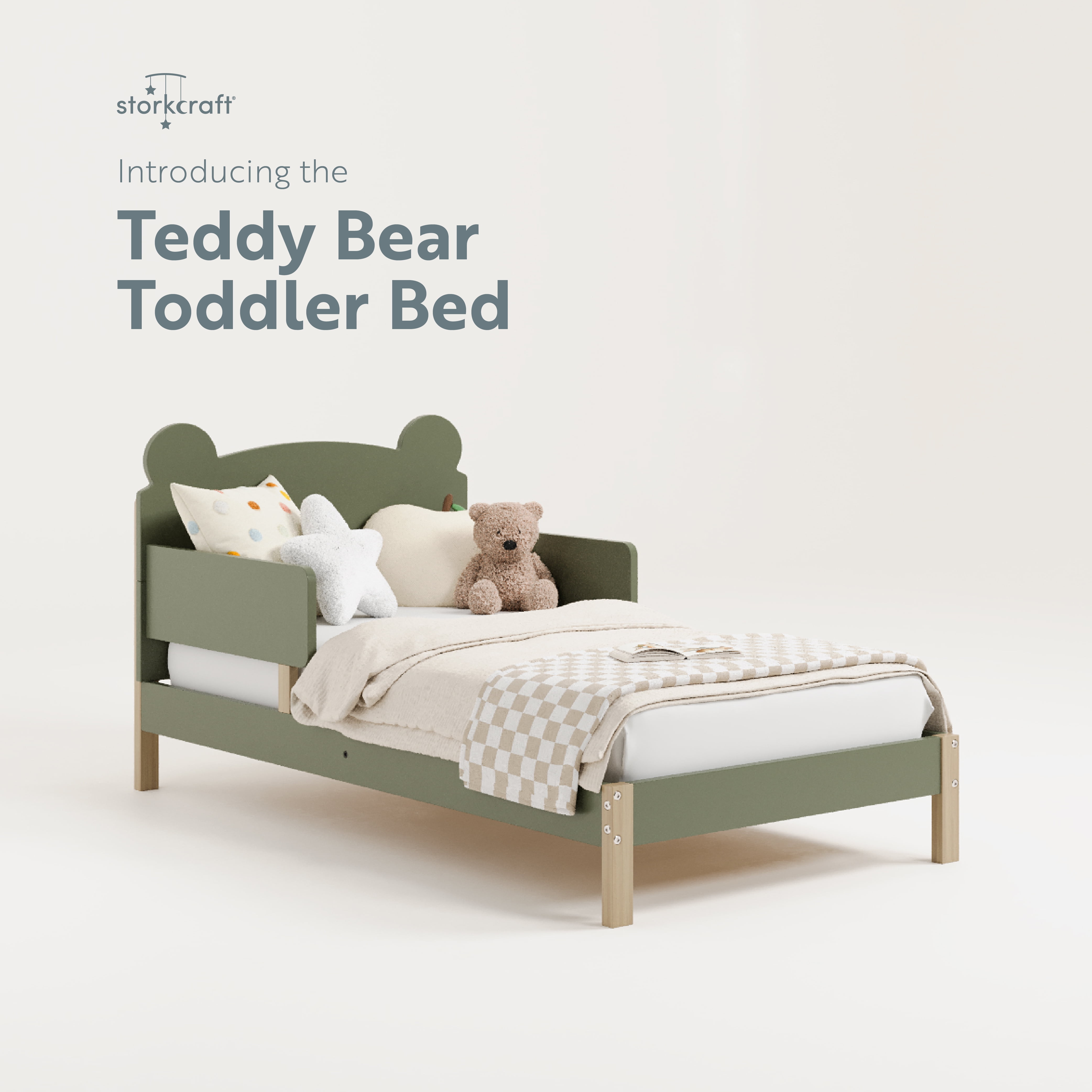 Storkcraft Teddy Bear Toddler Bed, Olive with Driftwood