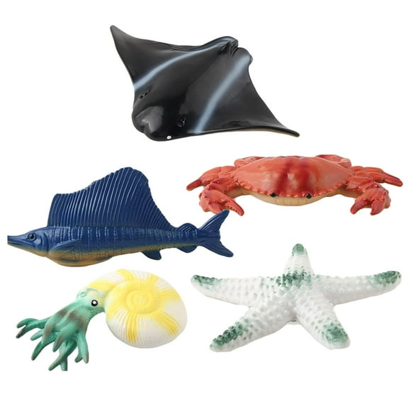 TISHITA 5 Pieces Plastic Marine Animal Model Sea Creatures Model Puffer Squid Early Red Crabs Set
