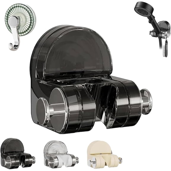 Integrated Suction Cup Shower Rack Wall Mounted Non Perforated Shower Fixture, 2026 Adjustable Suction Showers Head Holder, Drill Free Glue, Removable, Universal Fit for Most Shower Heads (Black)