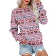 thumbnail image 5 of Women's Casual Long Sleeve Round Neck Sweatshirt Fit Pleated Top with Christmas Print for Fashionable Holiday Outfits and Comfortable Wear,Vermilion,L, 5 of 6
