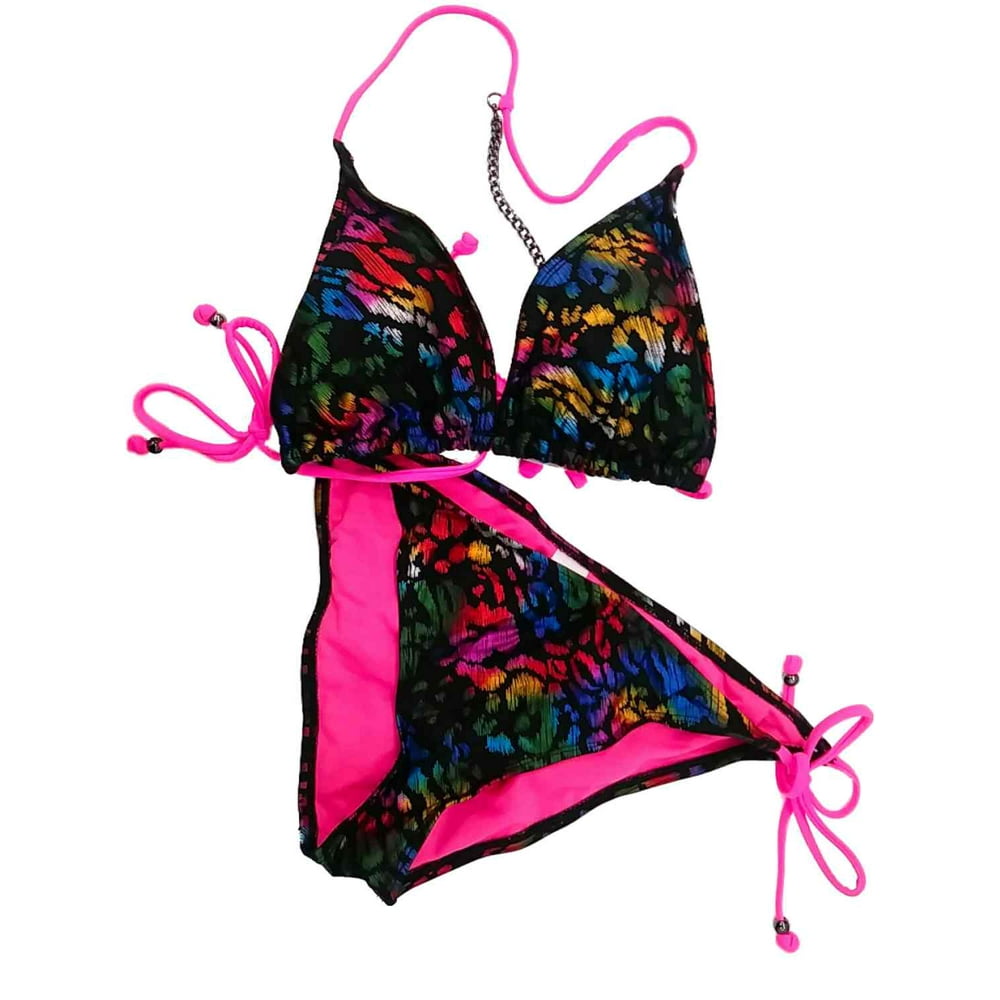 Bongo - Womens Metallic Rainbow Cheetah Print 2 Piece Swimming Suit