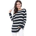 thumbnail image 1 of INSPIRE CHIC Suéter de rayas túnica con hombros descubiertos y cuello redondo para mujer Azul L, 1 of 6