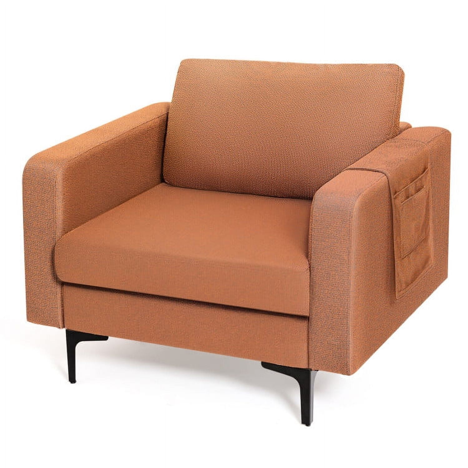 Finihen Upholstered Accent Armchair, Modern Accent Armchair with Side Storage Pocket, for Living Room, Bedroom, Orange