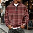 thumbnail image 2 of Nestiefly Flannel Shirt for Men 2026 Fashion Long Sleeve Plaid Quarter Zip Henley Pullover Sweatshirts Casual Fall Clothes Red L, 2 of 7
