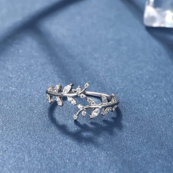 Anillo de hojas Anillo de mujer Plata de ley 925 Anillos de moda ajustables para mujer Anillo de hoja de olivo Anillo de hoja de olivo ajustable Oro blanco JM Walmart en