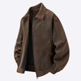 thumbnail image 6 of Ceisia Men Patchwork Suede Corduroy Collar Jacket Full Zip Long Sleeve Retro Casual Outerwear Coffee L Gift, 6 of 6