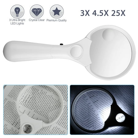 LED Illuminated Magnifying Glass Set. EEEkit Best Magnifier with Lights for Seniors, Macular Degeneration, Reading,  3-Lens (3X +4.5X +25X ),3 Ultra Bright Led Lights, Stylish & ergonimic (Best Magnification For Checking Trichomes)