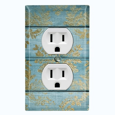 Metal Light Switch Plate Outlet Cover Image of Wooden Wall Damask Blue WOD014