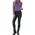 thumbnail image 2 of INSPIRE CHIC Women's Faux Suede Stand Collar Zip up Cropped Motorcycle Jacket L Dark Purple, 2 of 6