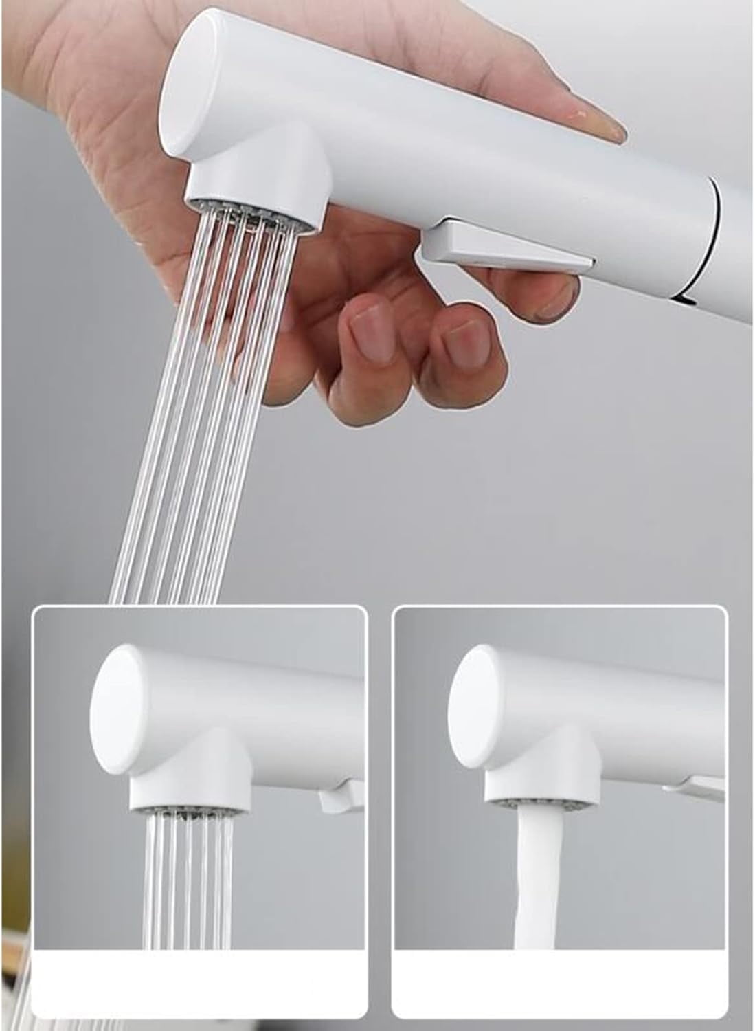 Kitchen Faucets with Pull Out Spray, Kitchen Mixer Faucet Stainless Steel Swivel Hot and Cold Water Dual Mode Multifunction Pull Out Kitchen Sink Faucet-White