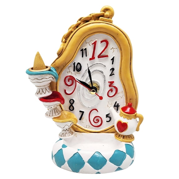 Wonderland Mad Tea Party Clock Backflow Incense Burner – 7 x 5 Inch Hand-Painted Cold Cast Resin