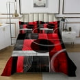 thumbnail image 1 of Erosebridal Ensemble de Couvre-Lit Moderne Noir Rouge Gris Taille Simple, Courtepointe à Rayures Géométriques 2 Pcs, 1 of 5