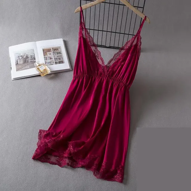Camisón de encaje para mujer, ropa de dormir Sexy con tirantes, lencería de satén sedoso, ropa de dormir para el hogar, Verano