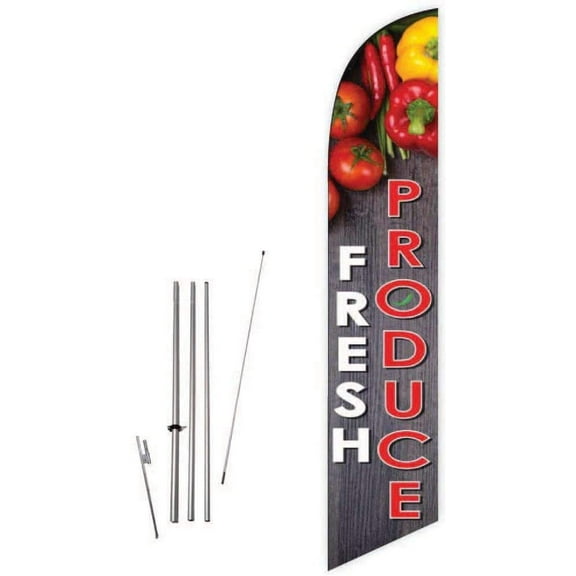 Cobb Promo Fresh Produce Black Feather Flag with Complete 15ft Pole kit and Ground Spike
