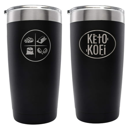 Keto Kofi Travel Tumbler Drink Coffee Cup (20 oz.) Double-Wall, Vacuum Insulated Stainless Steel | Slide Top Lids, Straw Friendly | Retains Hot & Cold Temperatures | Gym and