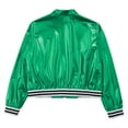 thumbnail image 2 of HULIJA Girls Boys Shiny Metallic Long Sleeve Bomber Jacket Jazz Hip-hop Street Dance Top Coat Green 16, 2 of 9