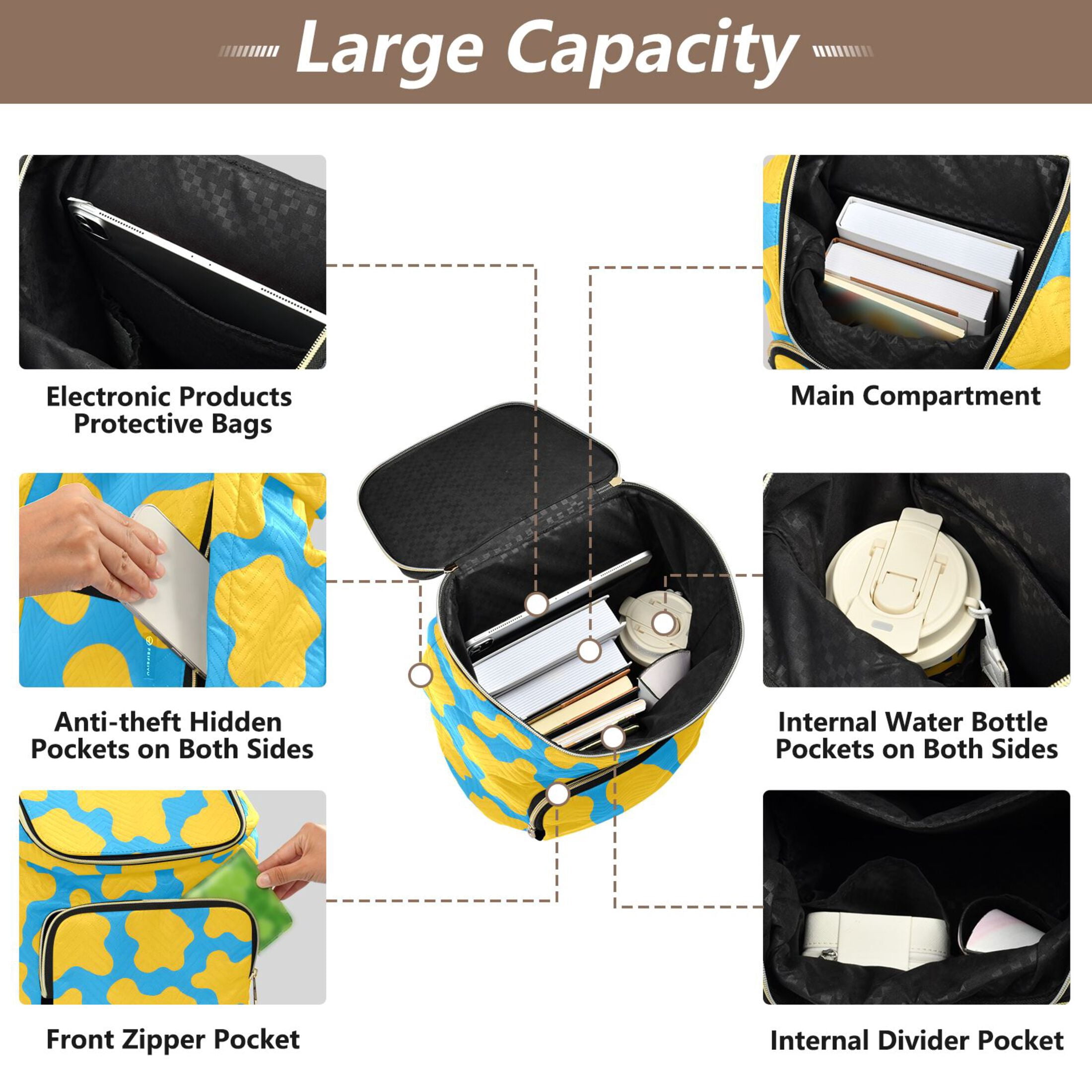 ALAZA Cow Print Travel Backpack Laptop Bag Large Capacity Daypack