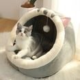 thumbnail image 3 of Lit Grotte en Peluche pour Animal avec Capuchon, Beigne pour Chat, Faux Gris m, 3 of 8