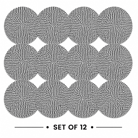 Shyamali Woven Placemats Set of 12, 16 " Round Braided Placemats for Dining Table, Heat-Resistant & Washable, Off White & Black