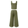 thumbnail image 7 of BLOCLOALO 2 Piece Lounge Set Sleeveless Tops Women's Outfits Square Neck Linen Tank Crop Top Wide Leg Pants Matching Set Cropped Tank Tops Dressy Casual Suit Casual Lounge Sets for Women Army Green S, 7 of 7