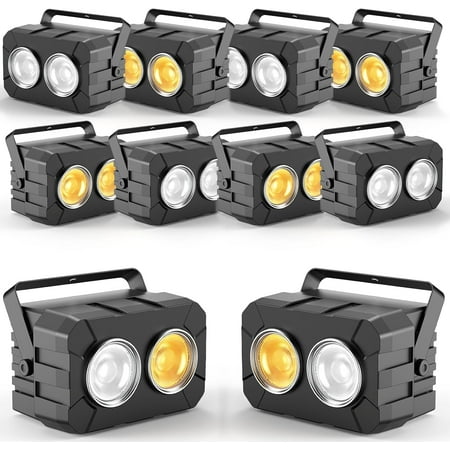 Stage Lights, 180W 2 Eyes LED COB Par, Cool+Warm White LED Blinder Lights, Audience Casting DMX512 & Sound-Activated COB Par Can, Stage Lighting for Party Show Wedding Event, 10 Pack