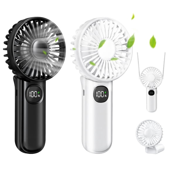 Aubiu 2-Pack Portable Handheld Fan, 5-Speed Mini Personal Fan, 3-in-1 USB Rechargeable with Strong Airflow for Travel, Office, Outdoor (Black & White)