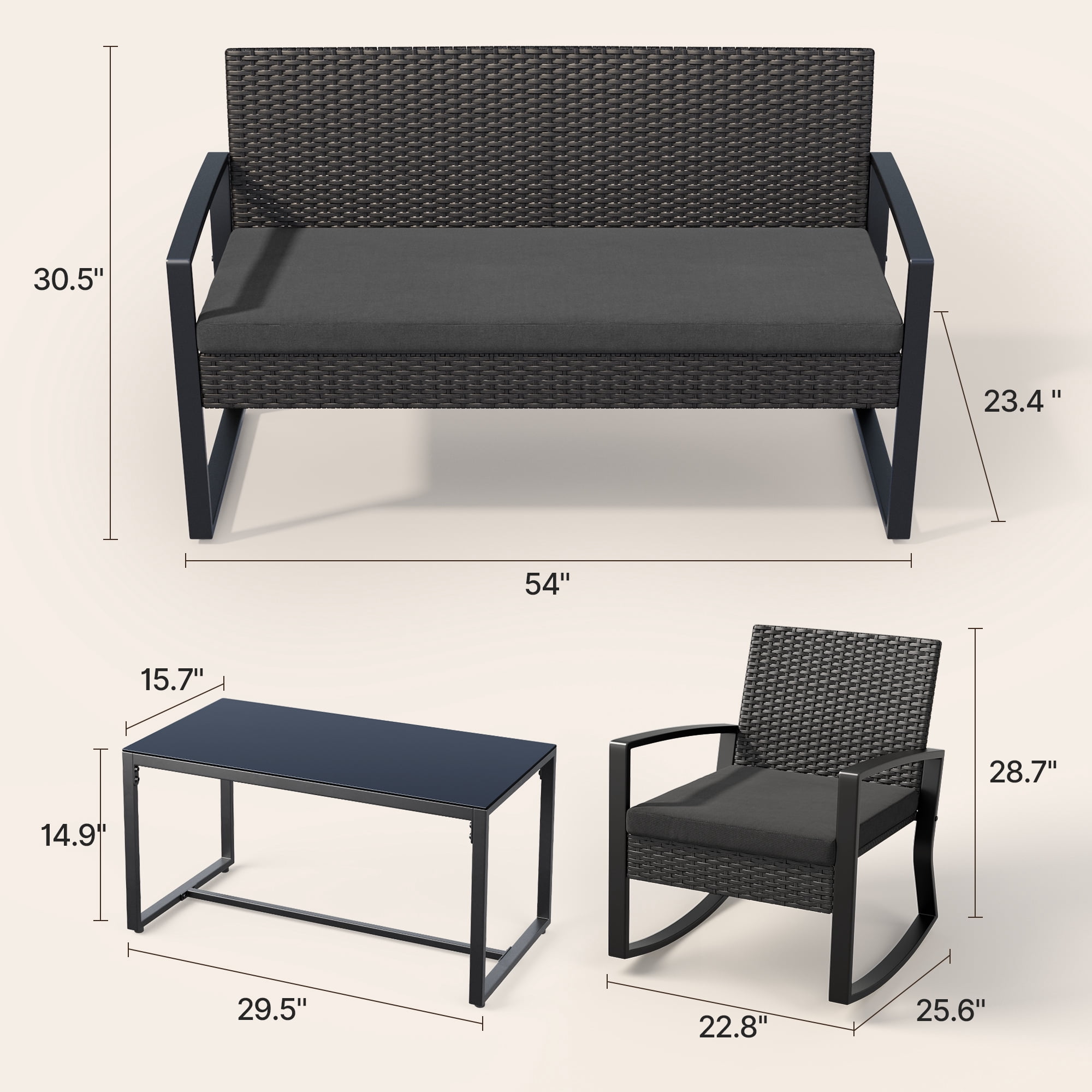 Patio Furniture Set, Lofka 8 Piece Outdoor Wicker Furniture Set with Two Tempered Glass Tables for Conversation/Gathering on Porch/Backyard, Black