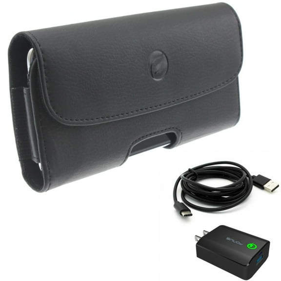 Home Charger   Case Belt Clip for Motorola One 5G Ace Phone - 18W Fast 6ft USB Cable Type-C Turbo Charge and  Leather Holster Cover Pouch Combo for Motorola One 5G Ace