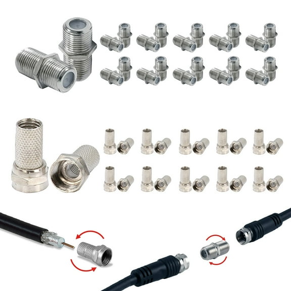 40Pcs Coax Cable Extension Adapters, Coax Twist-On Adapter, Male to Female Coaxial Cable Screw On Connector for TV-Box Radio