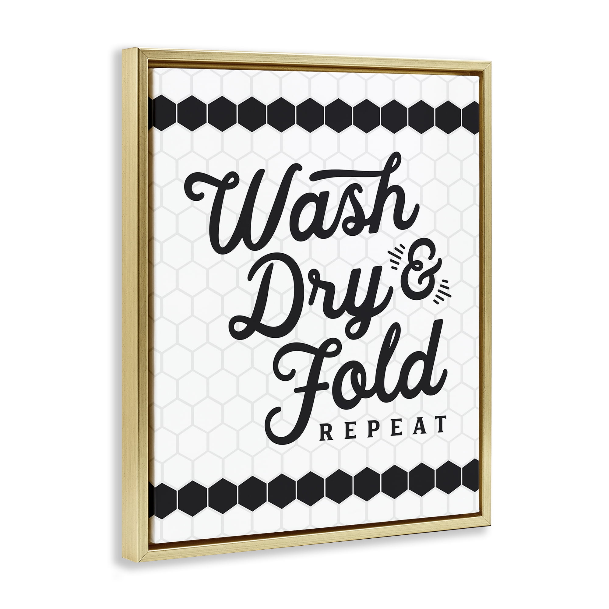 Stupell Industries Geometric Laundry Phrase Typography Painting Gold Floater Framed Art Print Wall Art, 25 x 31