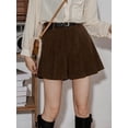 thumbnail image 6 of Womens Corduroy Pleated Casual Wide Leg Shorts for Women High Waist Comfortable Summer Bottoms Brown S, 6 of 9