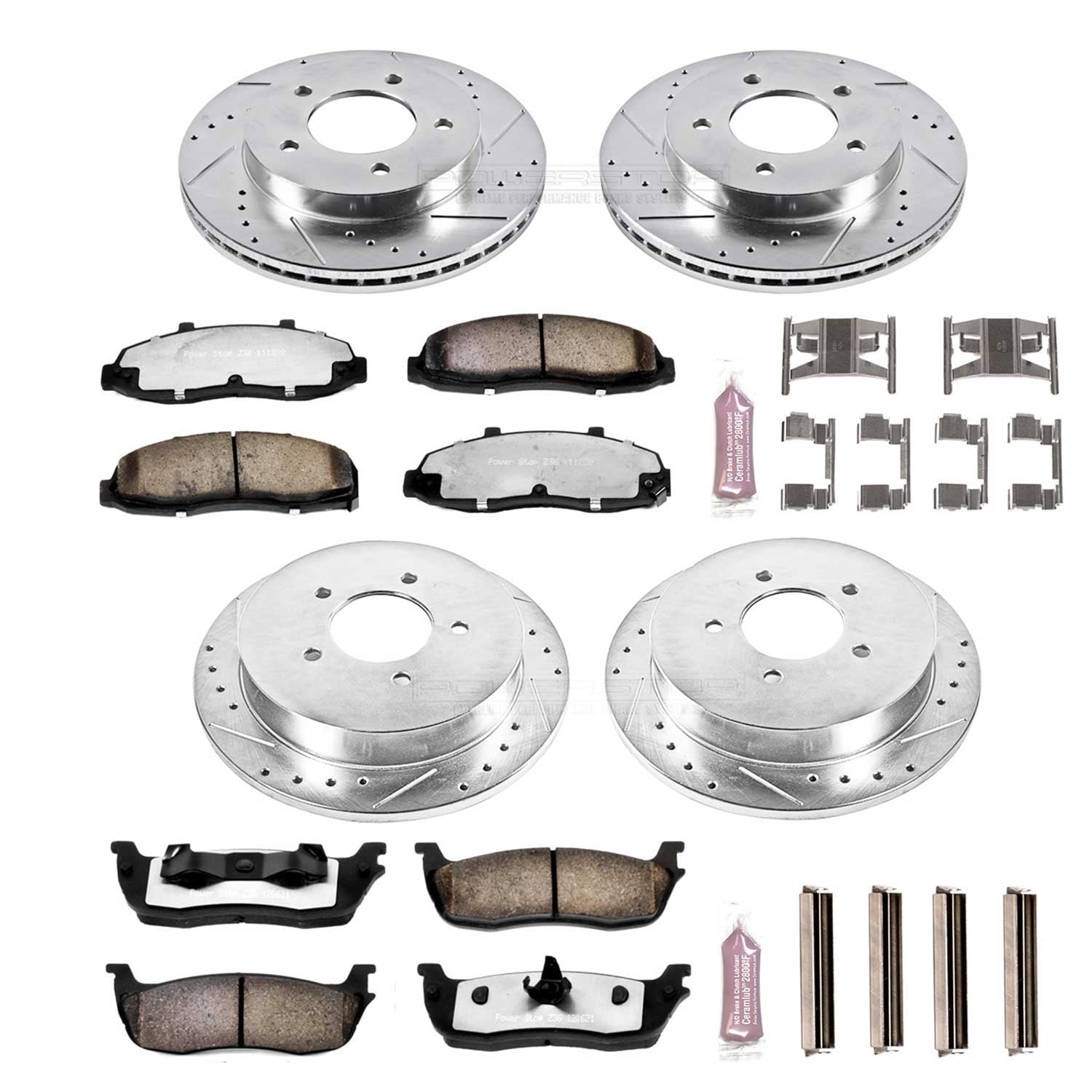 PowerStop Front and Rear Z36 Truck & Tow Carbon-Fiber Ceramic Brake Pad and Drilled and Slotted Rotor Kit Fits: FORD Select Models K1867-36