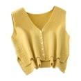 thumbnail image 1 of Chaleco de suéter para mujer, transpirable, con cuello en V, tejido de punto de una sola botonadura, a la moda Amarillo, 1 of 9