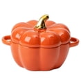 thumbnail image 2 of Orange Ceramic Pumpkin-Shaped Bowl with Lid - Heat-Retaining, Child-Friendly Kitchenware for Soups, Stews, Egg Steaming, Salads & Rice - Festive Quirky Design, Durable & Easy to Clean, Perfect for, 2 of 5