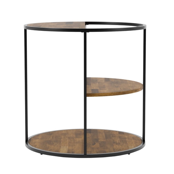 Carmicha 2-Shelf Wood Round End Table, Black