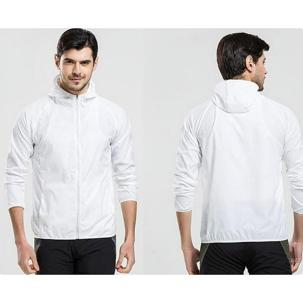 Rongmo Men's Upf 50+ Sun Protection Hoodie Shirt Long Sleeve Spf Fishing Outdoor Uv Shirt Hiking Lightweight White