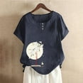thumbnail image 2 of ZQUUVOU Womens T-Shirts Casual Short Sleeve Round Neck Printed Button Loose Fit Tops(Navy,3XL), 2 of 4