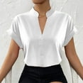 thumbnail image 4 of Blouses For Women Dressy Casual Fashion Simple V Neck Shirt, Solid Button Short Sleeve Polyester Top, White M, Size S-3XL, 4 of 7