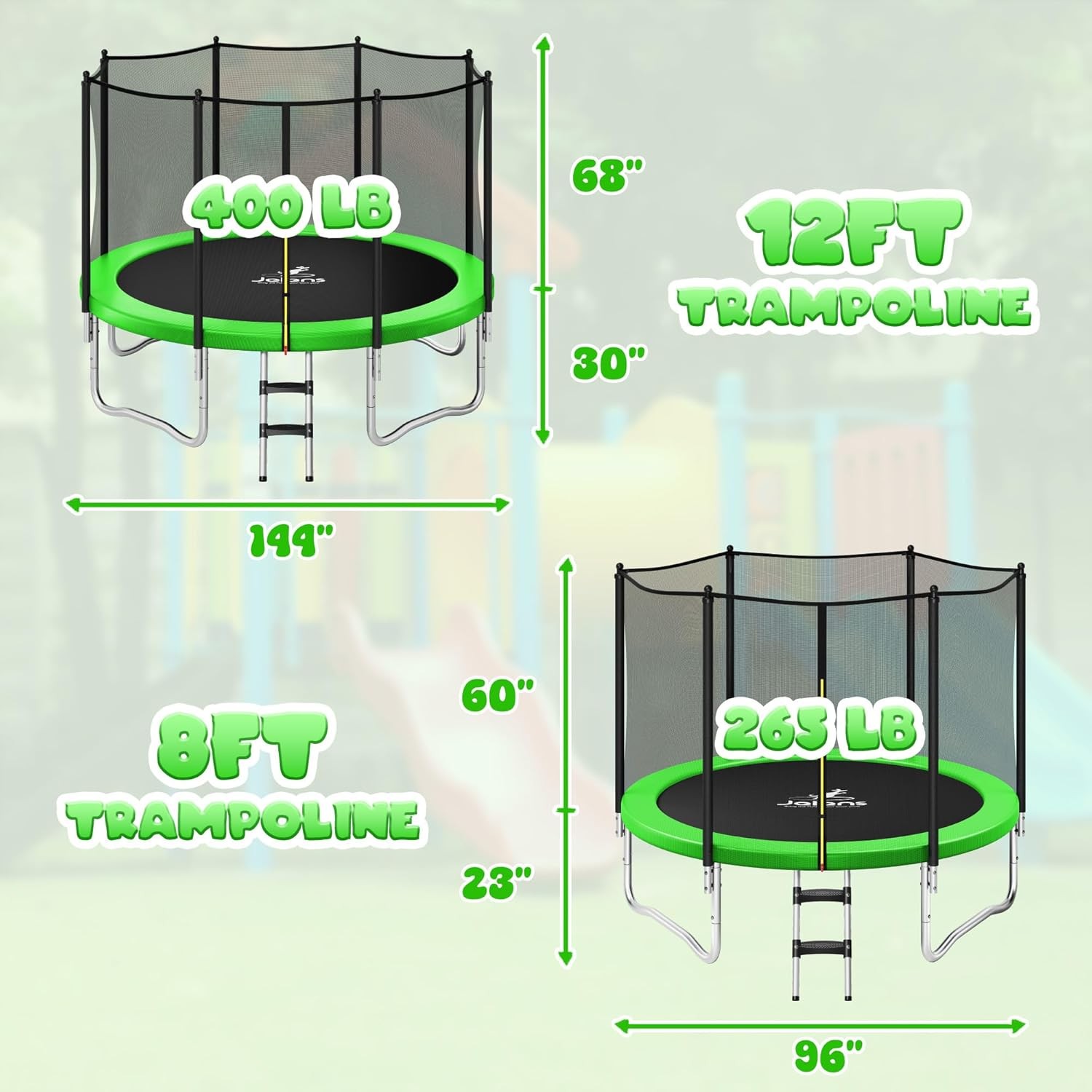 Outdoor Trampolines 8ft 10ft 12ft 14ft 15ft,Exercise Trampolines with Enclosure Net and Ladder,Recreational Anti-Rust Trampolines for Kids and Adults