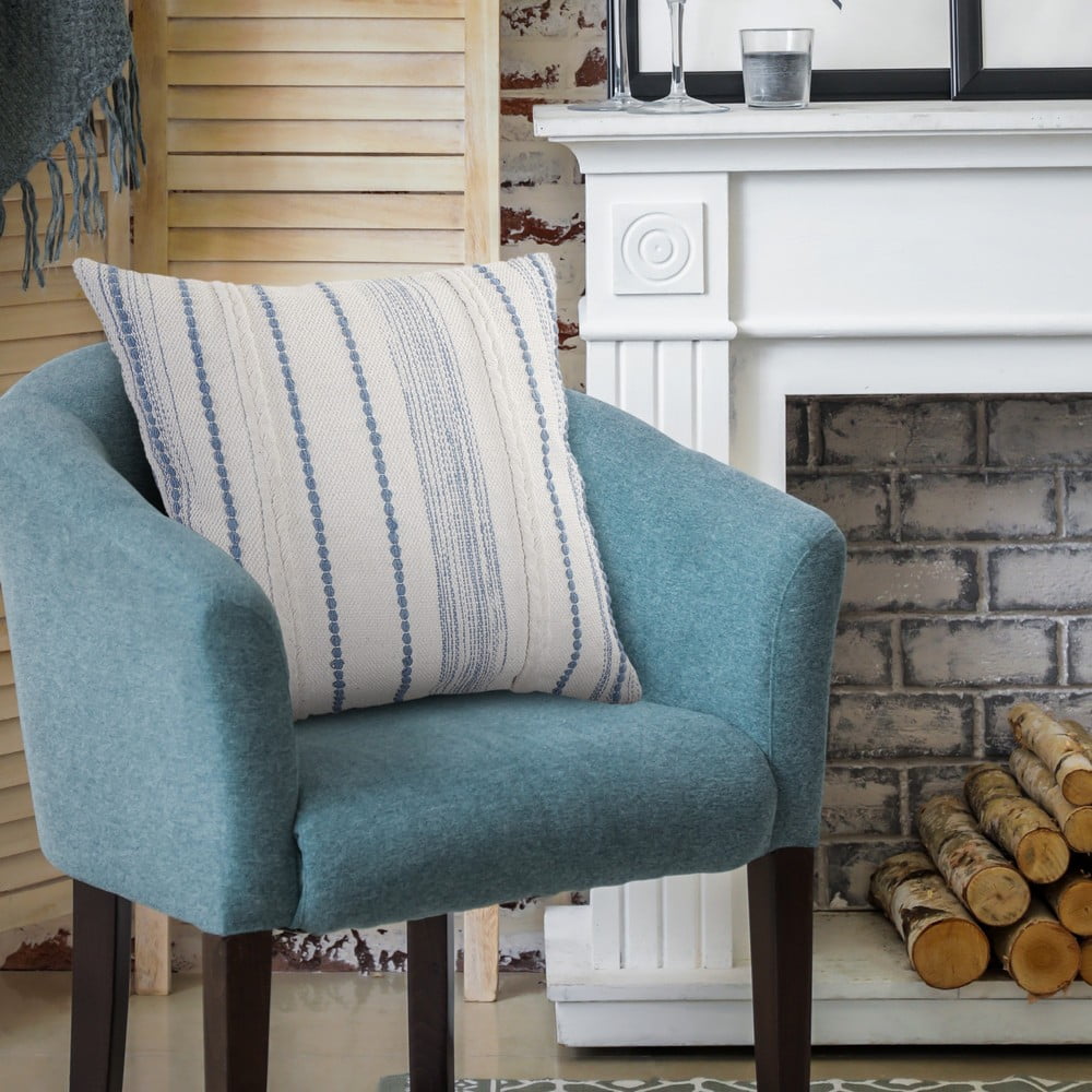 Harlow Hill Davina White/Blue Striped Cotton Adult Decorative Throw Pillow Cover