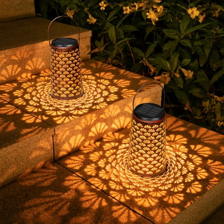 Outdoor Hanging Solar Lanterns Waterproof Warm White LED for Garden Patio  Rustproof Metal Retro-Style Bronze Hollowed-Out Design (1PC)
