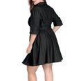 thumbnail image 4 of Vestido Camisero De MezclilCon Cinturón Mangas 1/2 De TalGrande PaMujer Negro 3XL, 4 of 6