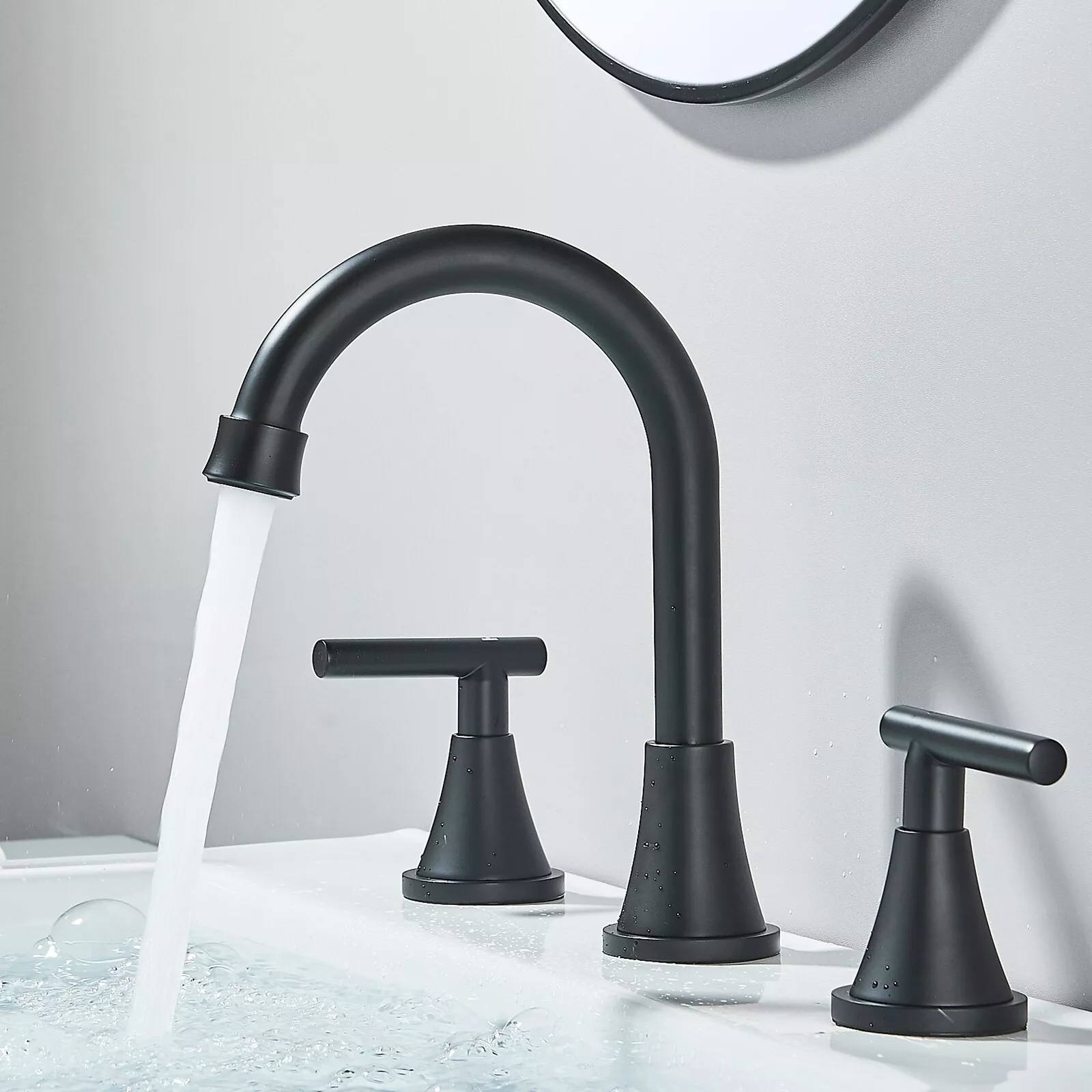 Black Bathroom Sink Faucet 3 Holes Widespread Vanity Mixer Faucet w Pop up Drain
