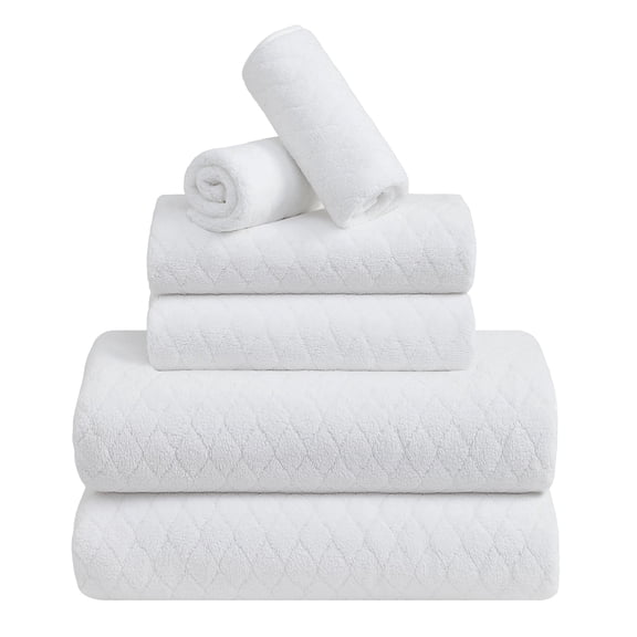 Jessy Home 6 Piece Towel Set White Soft Bath Towel Set for Bathroom-2 Bath Towels, 2 Hand Towels, 2 Washcloths Highly Absorbent Bath Sheet for Hotel & Spa