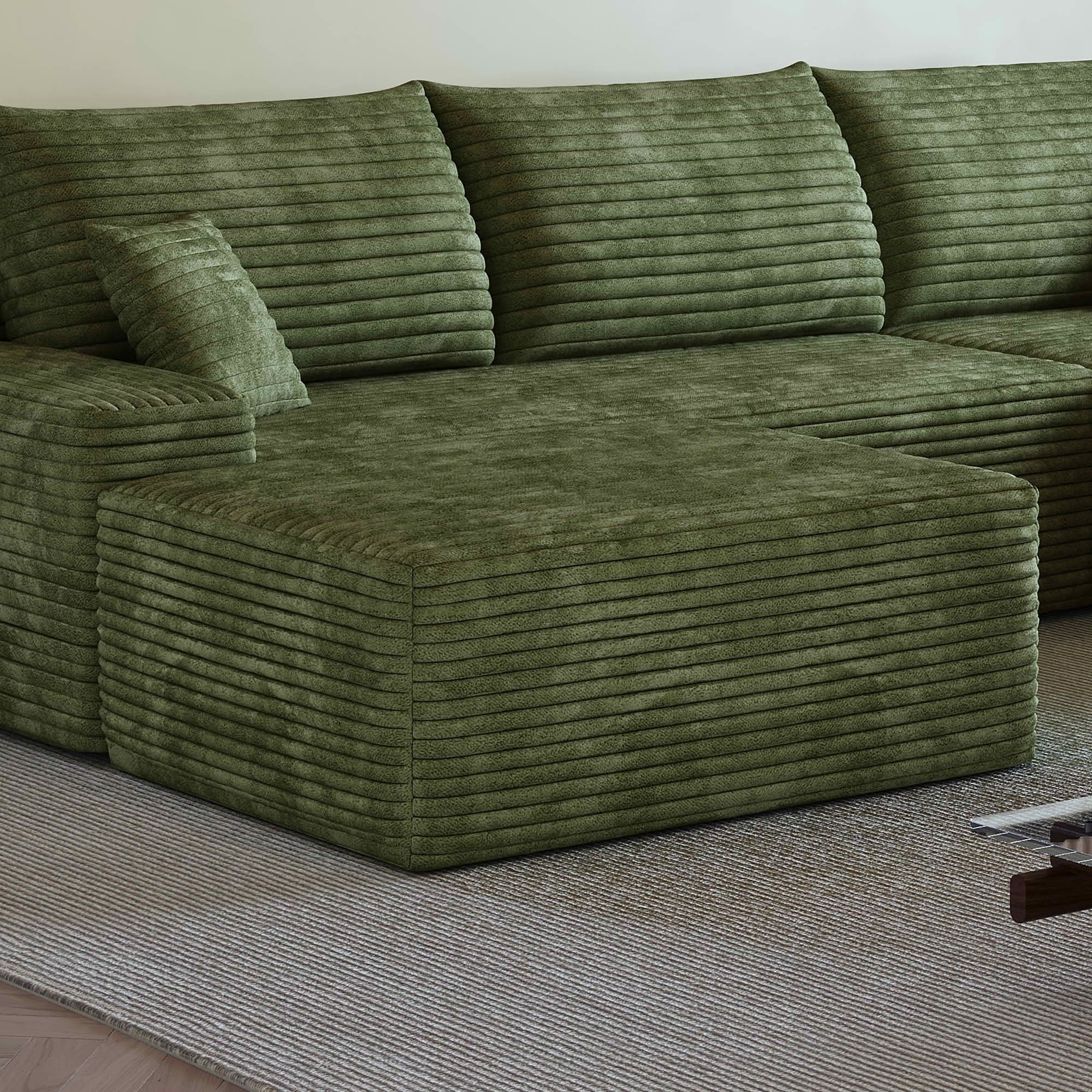 MAYEERTY 37.40" Sofa Ottoman, No‑Assembly Required Plush Corduroy Footrest, Compression‑Packed Sponge Ottoman for Living Room Leisure Area