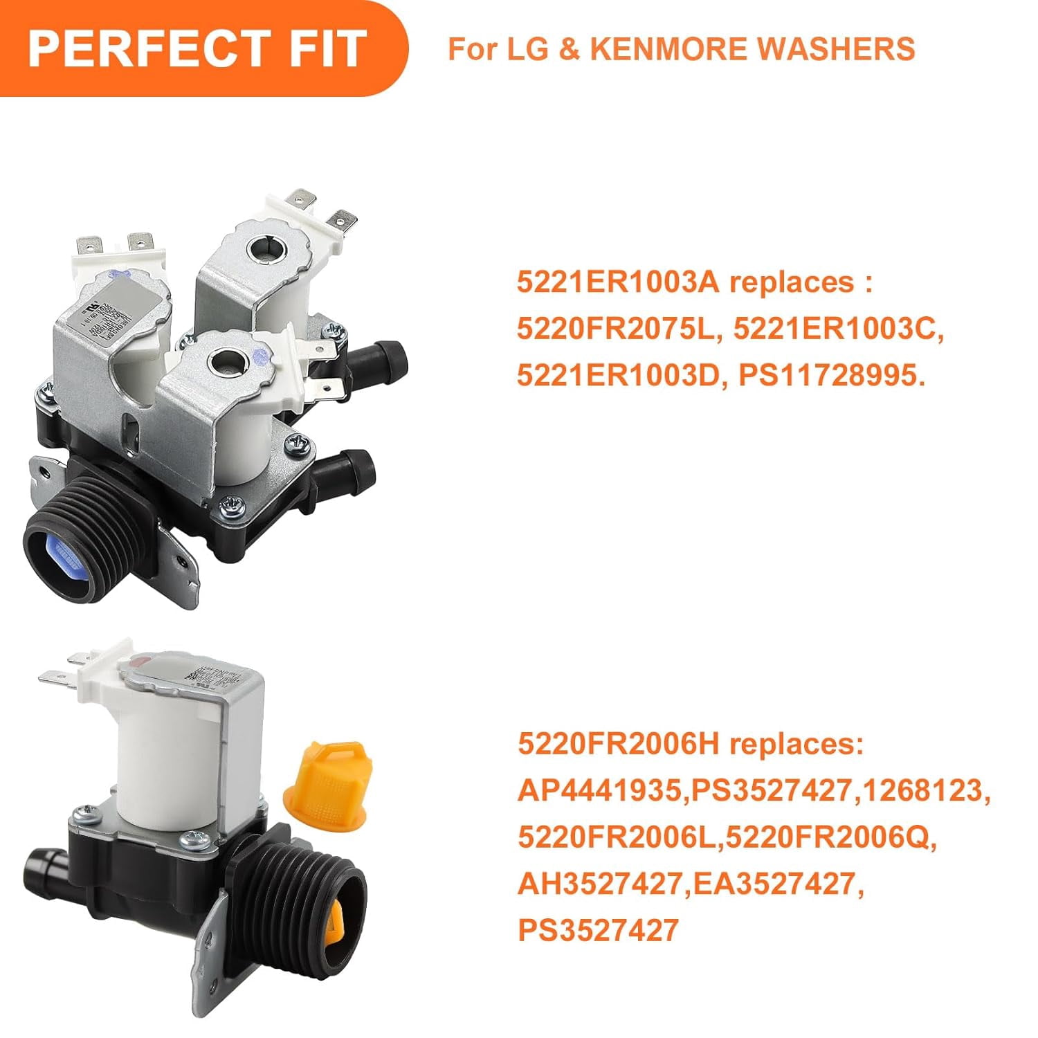 5221ER1003A&5220FR2006H Water Inlet Valve Replacement for LG Tromm & Ken.More Front Load Washers Replaces 5220FR2075L 5221ER1003C 5221ER1003D Assembly by YUESHANG